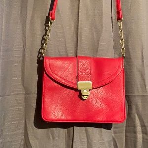 Long strap red and gold chained shoulder purse